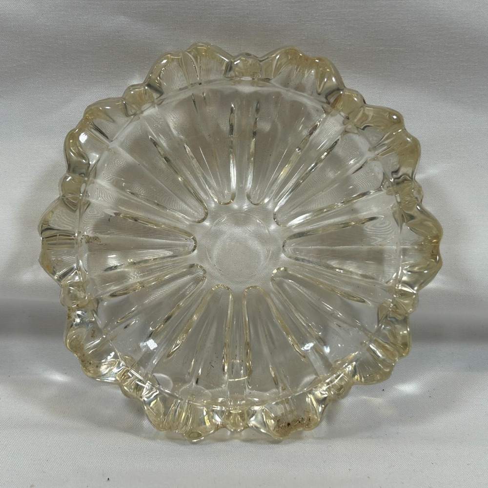 Vintage 70s 80s Crystal Ashtray‎ Cut Glass 4.5" Round Diamond Sunburst Ash Tray